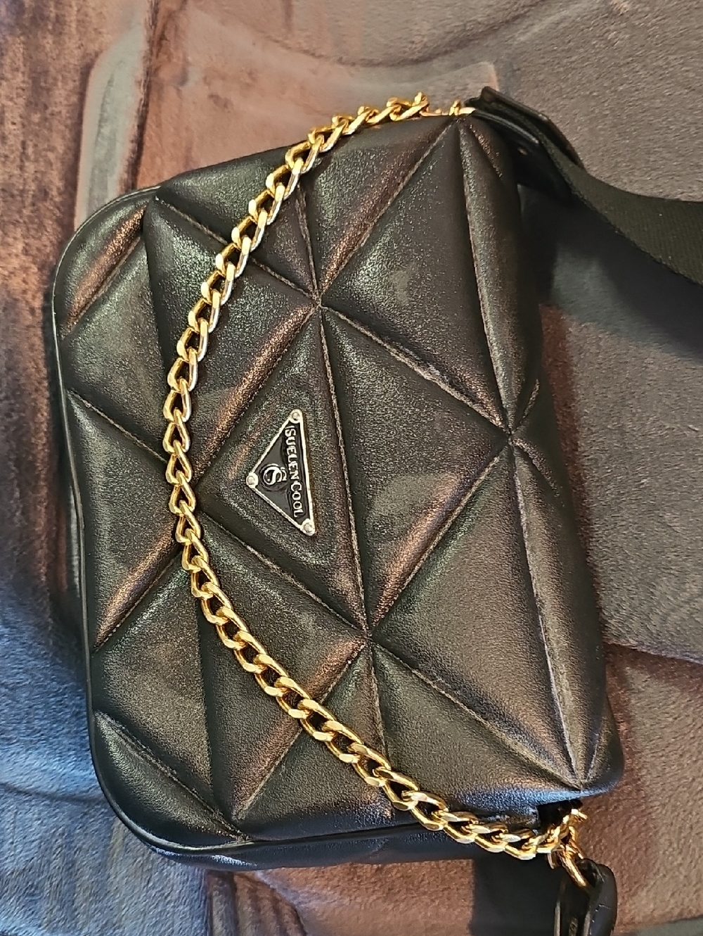 Black Quilted Crossbody Bag with Gold Chain